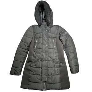 Michael Kors Puffer Jacket Womens M Black Faux Fur Hood Winter Coat